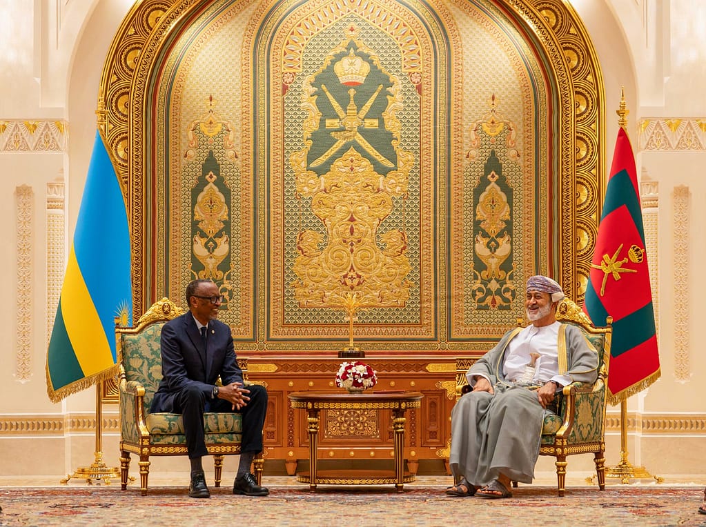 His Majesty and President of Rwanda hold meeting at Al Maamoura Palace