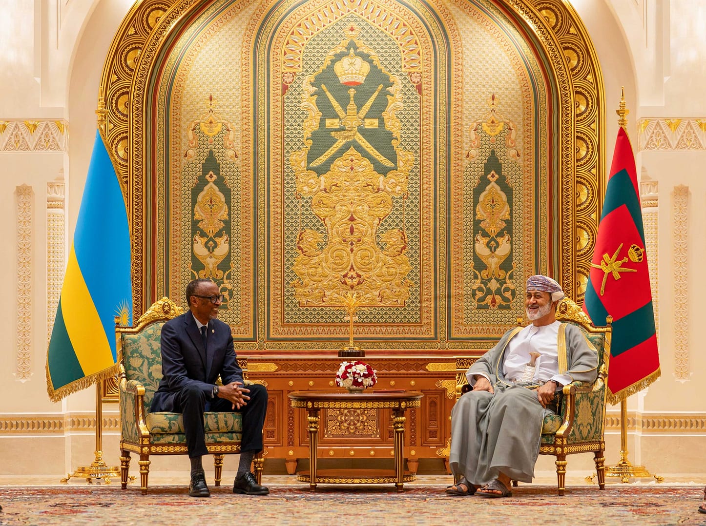 His Majesty and President of Rwanda hold meeting at Al Maamoura Palace
