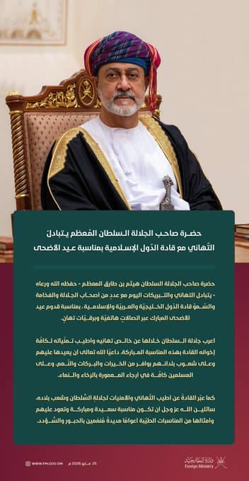 جلالة السلطان المعظم يتبادل التهاني مع قادة الدول الإسلامية بمناسبة عيد الأضحى