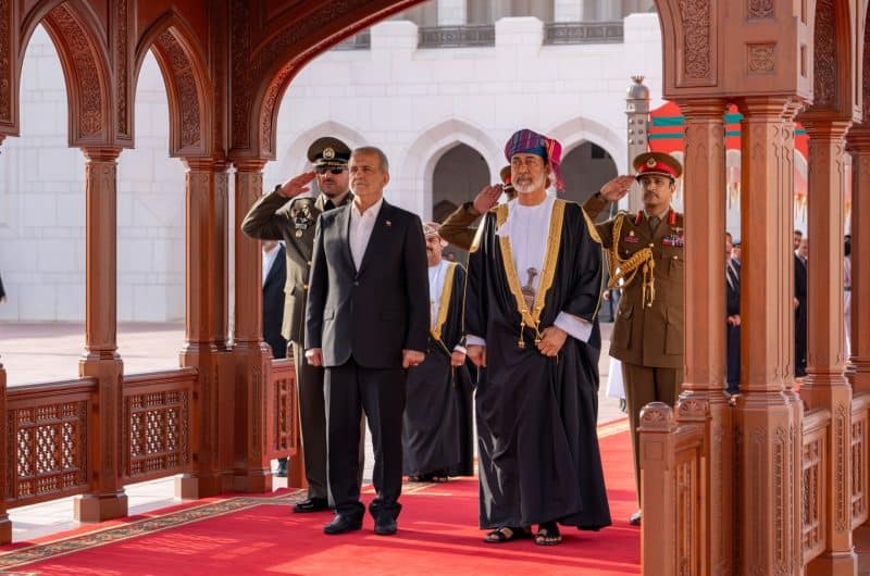 President of Iran accorded official reception at Al Alam Palace