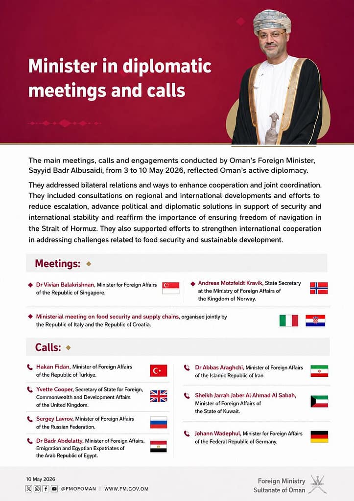 Minister in diplomatic meetings and calls