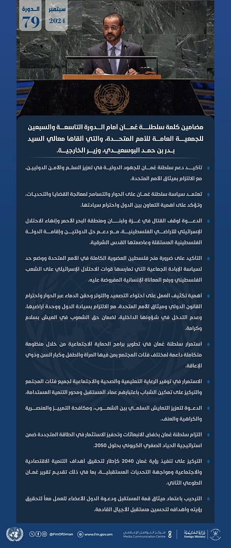وزير الخارجية يلقي كلمة عُمان في الجمعية العامة للأمم المتحدة