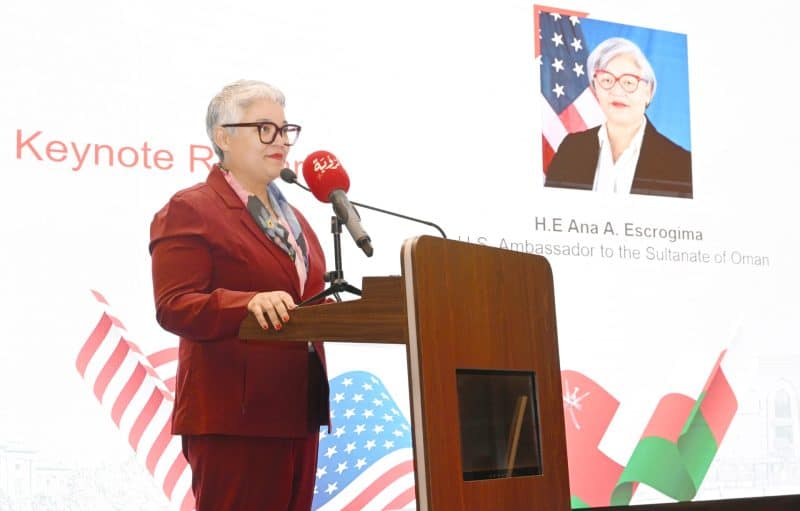 Ana Ascrogima speaks at event marking 15 years of Oman US FTA