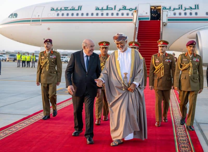 HM Sultan Haitham at the Royal Airport with President of Algeria Abdelmadjid Tebboune