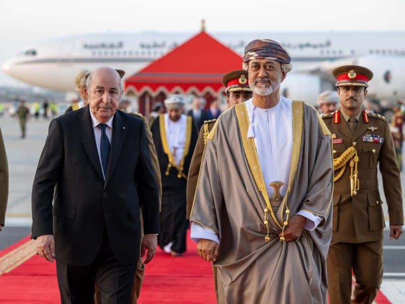 HM Sultan Haitham at the Royal Airport with President of Algeria Abdelmadjid Tebboune