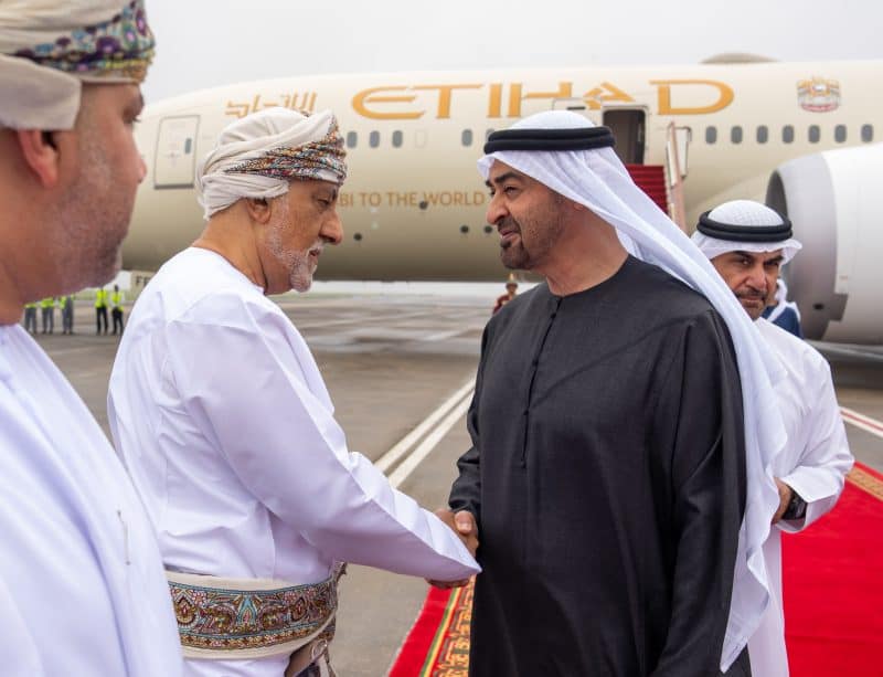 His Majesty leads welcoming party for President of UAE
