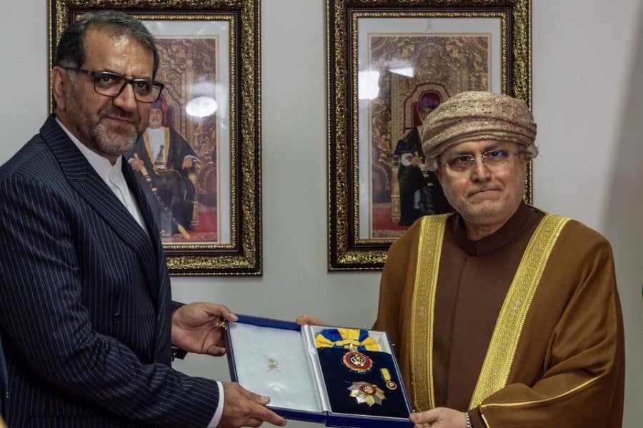 His Majesty the Sultan awards the Al-Numan Order, First Class, to the former Iranian ambassador