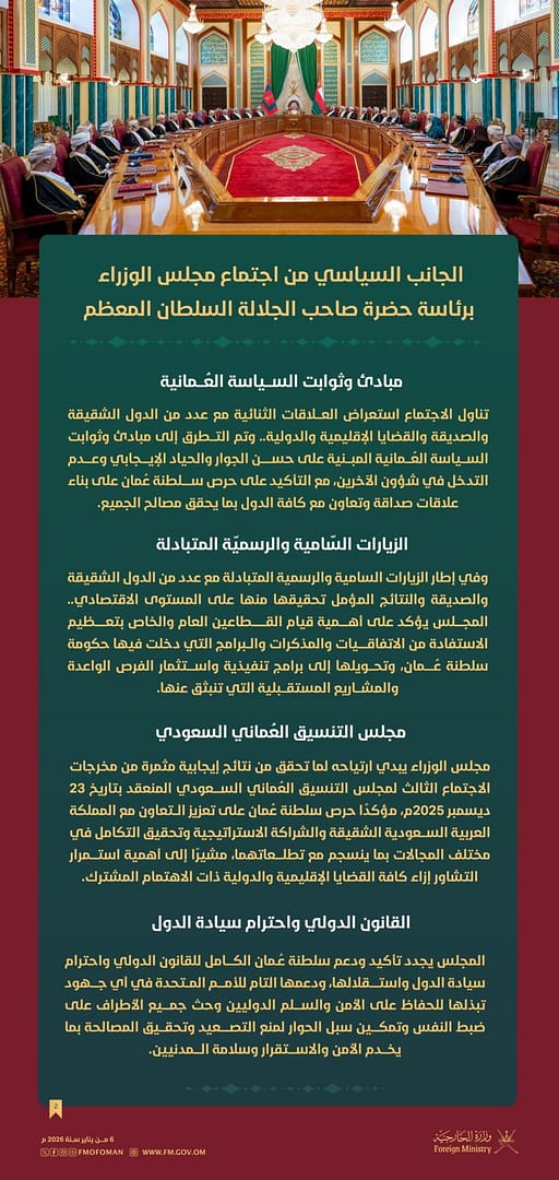 ترؤس حضرة صاحب الجلالة السلطان هيثم بن طارق المعظم - حفظه الله ورعاه - اجتماع مجلس الوزراء.